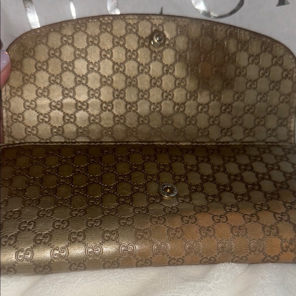 Gucci tan/gold metallic long leather wallet - Picture 8 of 16